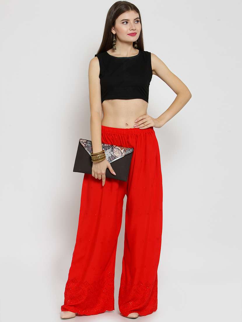 women red rayon palazzo - 21308261 -  Standard Image - 3