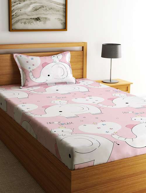 home sizzler 144tc kid's elephant & kitty single bedsheet with 1 pillow cover - 21308282 -  Standard Image - 0