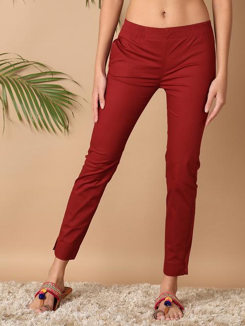 women maroon cotton tailored pants - 21308420 - Standard Image - 0