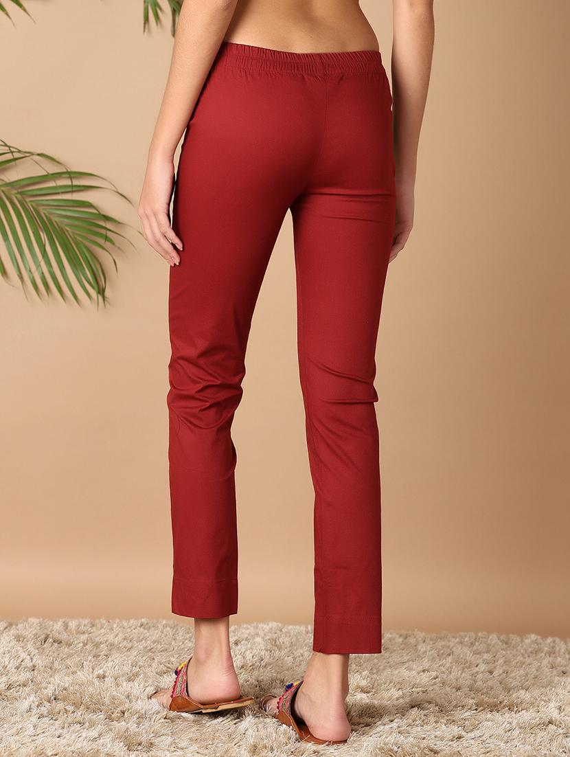 women maroon cotton tailored pants - 21308420 - Standard Image - 3