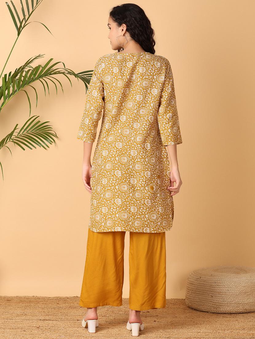women floral tie-up neck kurta palazzo set - 21308437 - Standard Image - 3