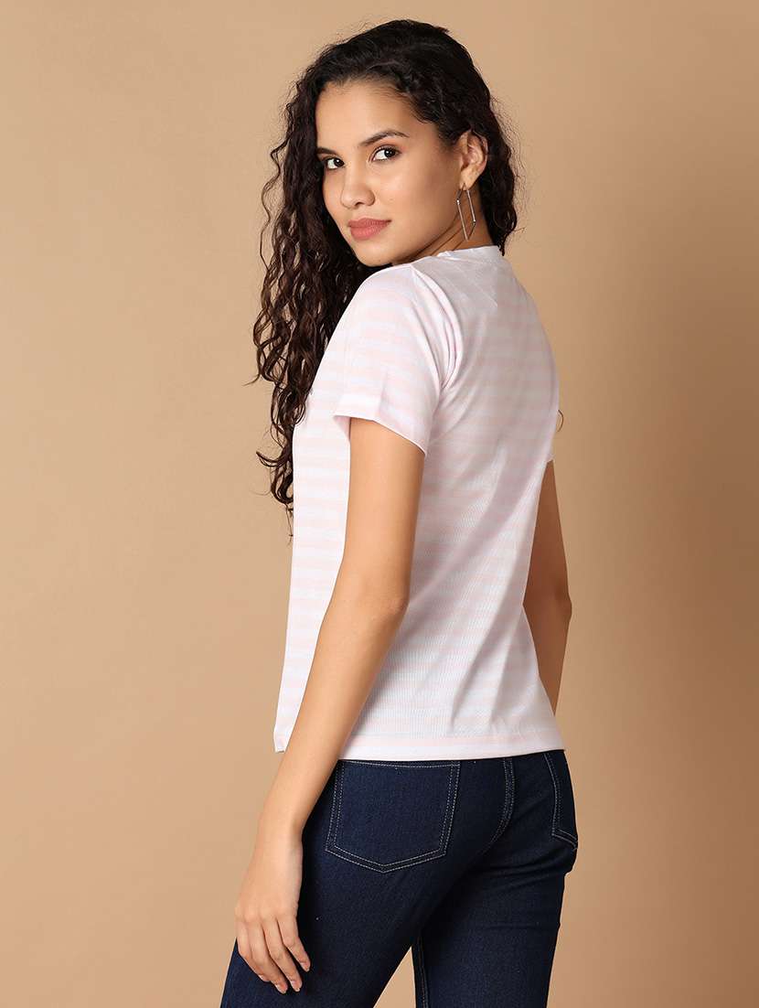 women round neck stripes regular t-shirt - 21308498 -  Standard Image - 3