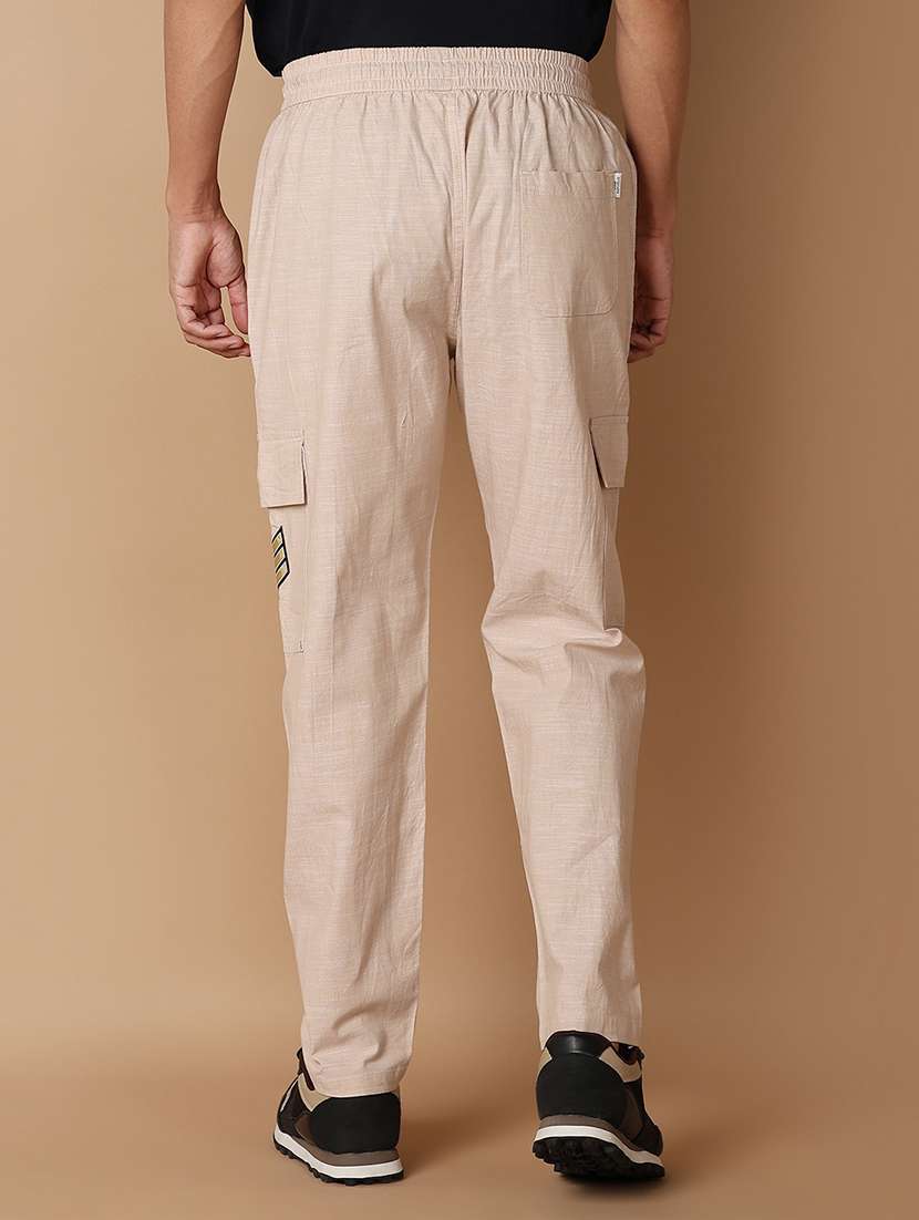 beige solid cargos casual trouser - 21308529 -  Standard Image - 3
