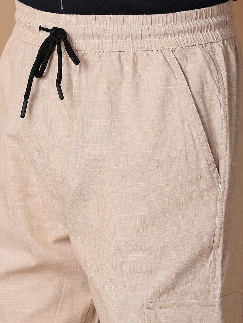 beige solid cargos casual trouser - 21308529 -  Standard Image - 5