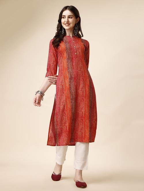 orange cotton blend aline kurta - 21308677 -  Standard Image - 0