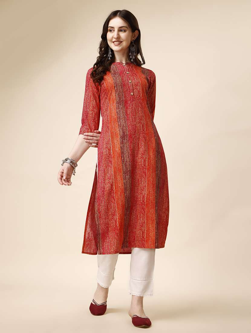 orange cotton blend aline kurta - 21308677 -  Zoom Image - 0