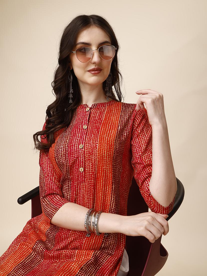 orange cotton blend aline kurta - 21308677 - Standard Image - 3