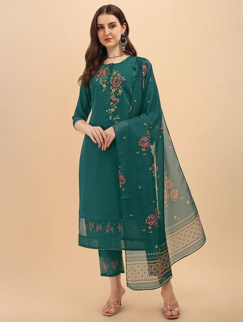 green cotton blend kurta dupatta  set - 21308769 -  Standard Image - 0