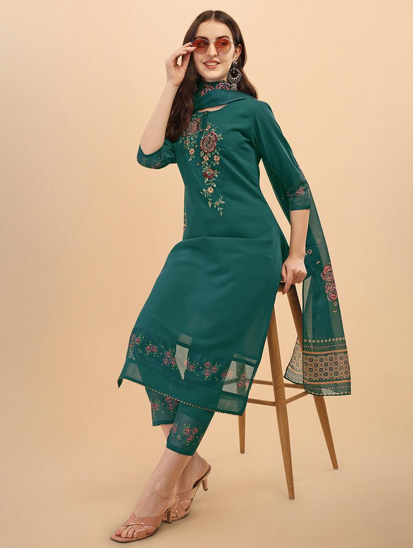 green cotton blend kurta dupatta set - 21308769 - Standard Image - 3