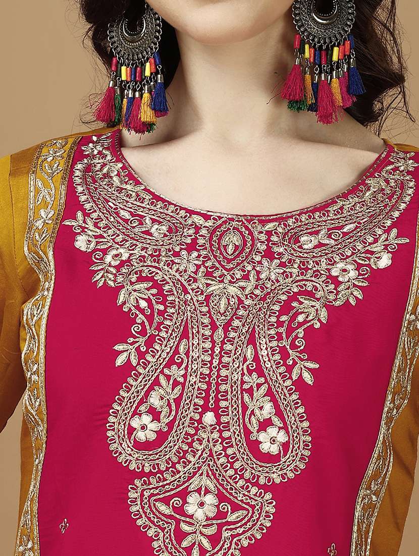 women pink & mustard kurta dupatta set - 21308825 -  Standard Image - 5