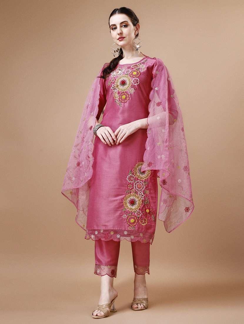 pink chanderi kurta dupatta  set