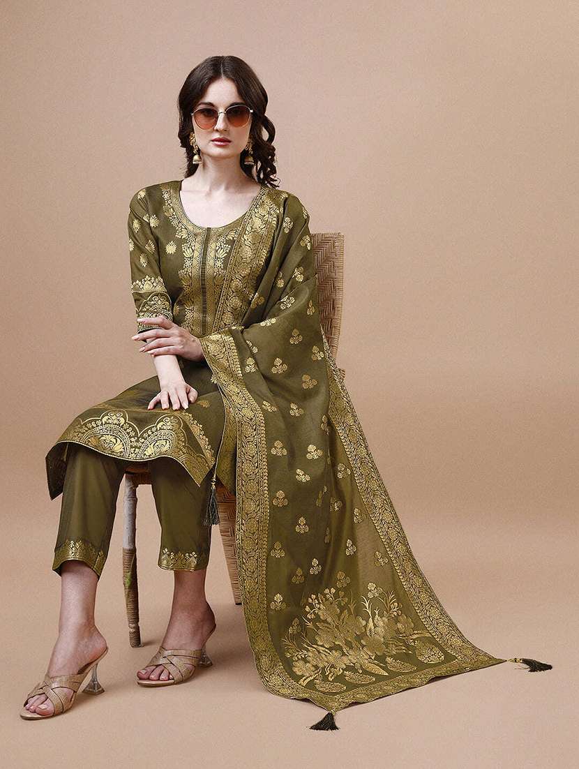 women olive kurta dupatta set - 21308928 -  Standard Image - 3