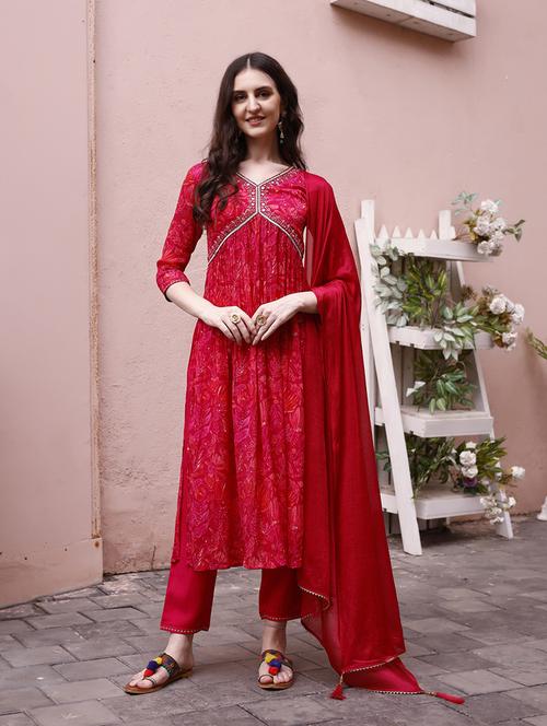pink silk kurta dupatta  set - 21308946 -  Standard Image - 0