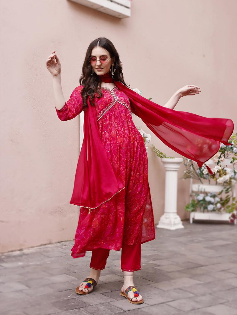 pink silk kurta dupatta set - 21308946 - Standard Image - 3