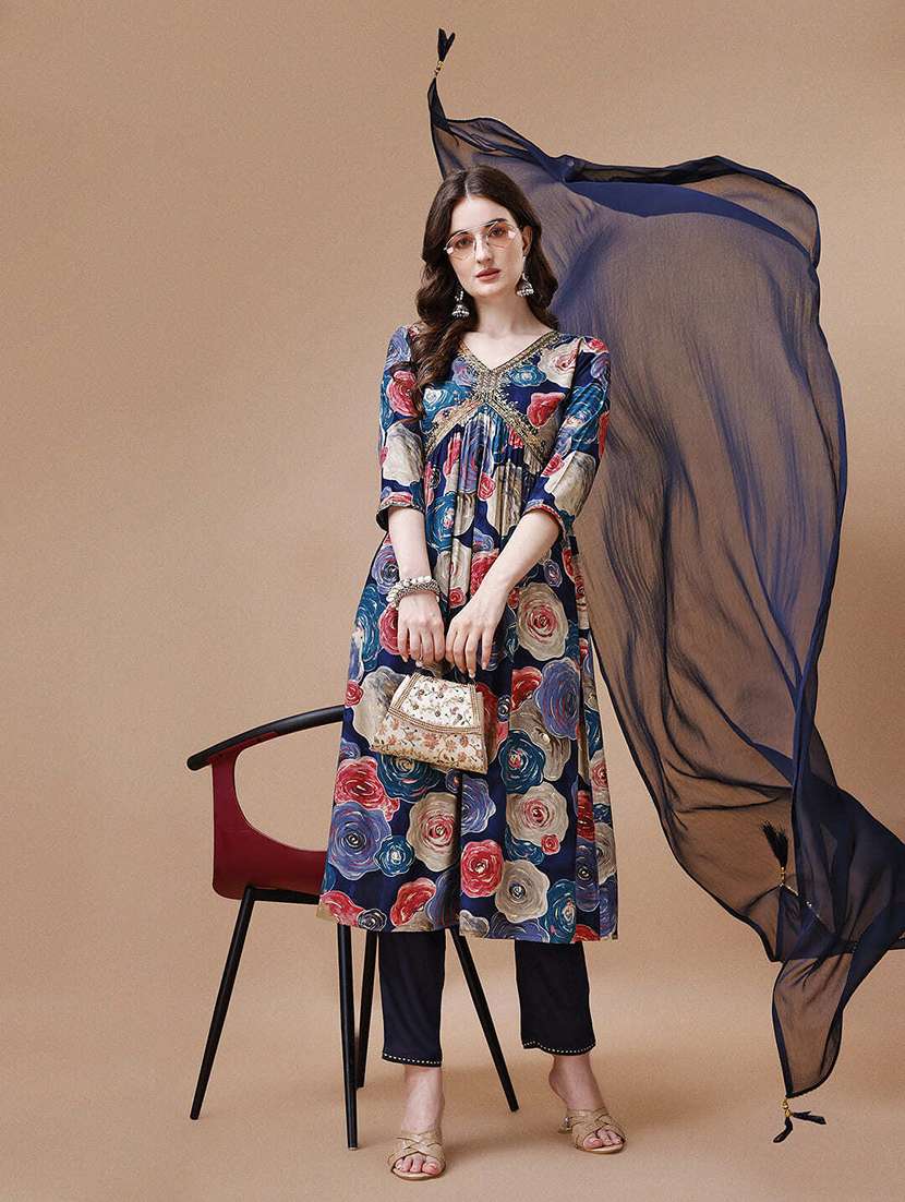 women navy blue kurta dupatta set - 21308950 - Standard Image - 3