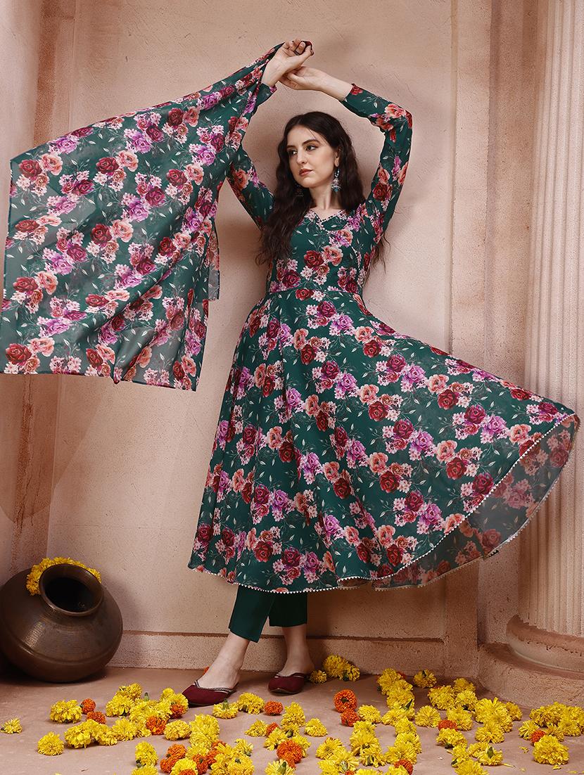teal muslin kurta dupatta set - 21308962 - Standard Image - 3