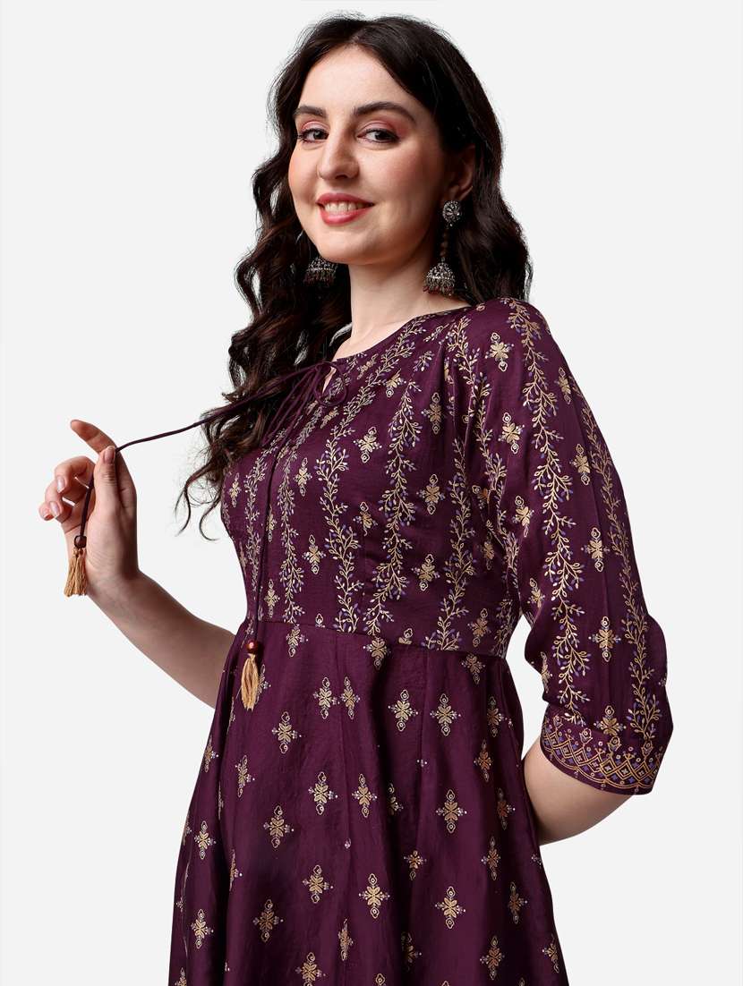 women burgundy kurta dupatta set - 21309007 -  Standard Image - 3