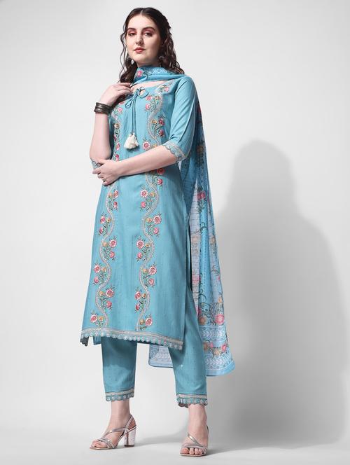 blue rayon kurta dupatta  set - 21309053 -  Standard Image - 0