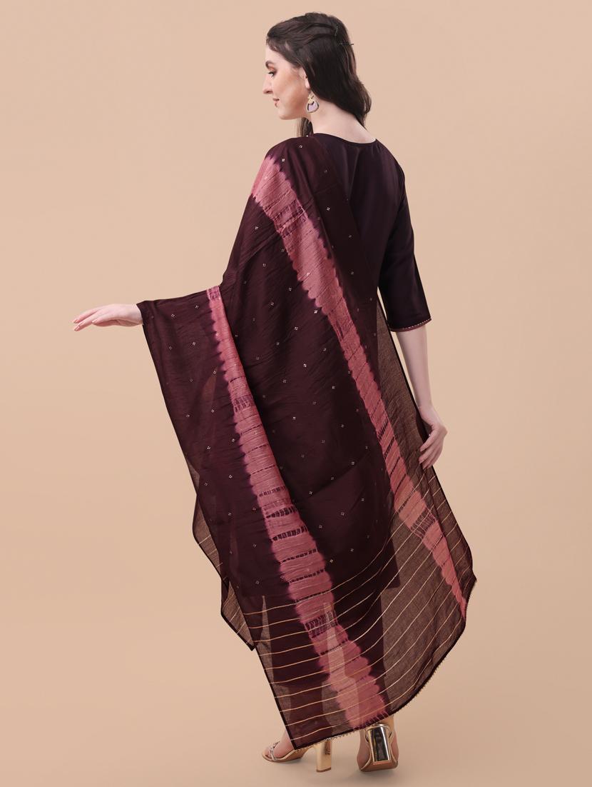 women burgundy kurta dupatta set - 21309062 - Standard Image - 3