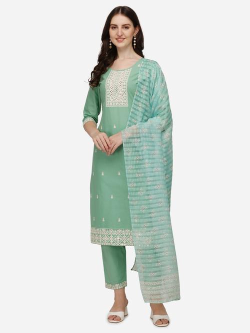 green cotton kurta dupatta set - 21309067 - Standard Image - 0