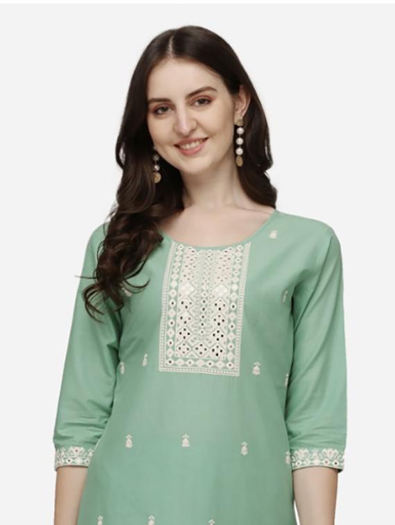 green cotton kurta dupatta set - 21309067 - Standard Image - 3