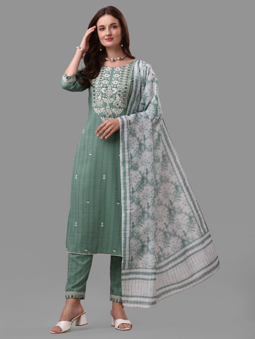 teal cotton kurta dupatta set - 21309071 - Zoom Image - 0