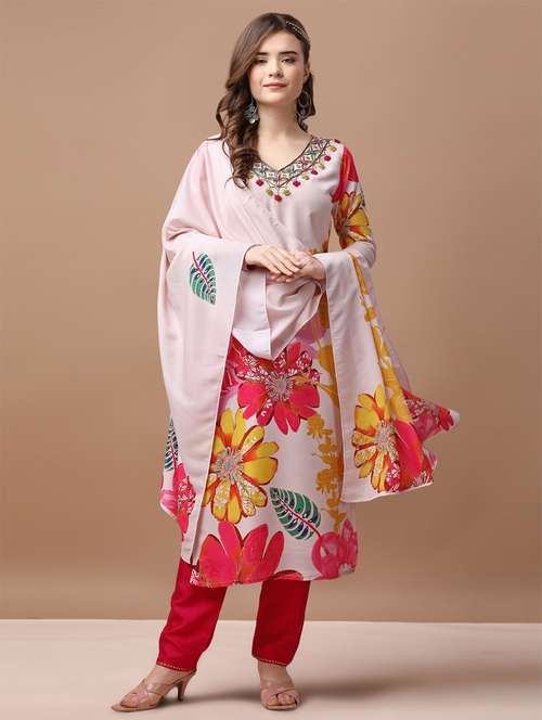 women cream kurta dupatta set - 21309095 -  Standard Image - 0