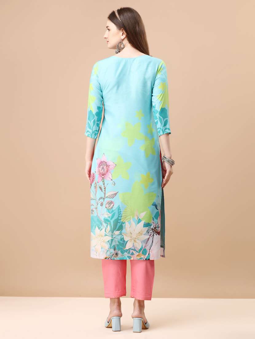 blue muslin kurta dupatta  set - 21309096 -  Standard Image - 3