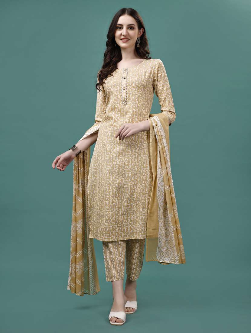 yellow cotton kurta dupatta set - 21309125 - Zoom Image - 0