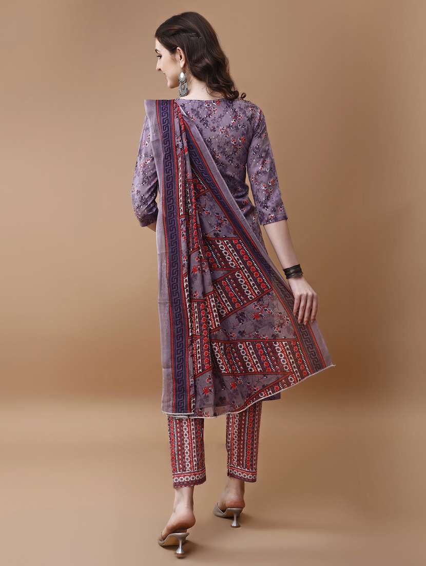purple cotton kurta dupatta  set - 21309184 -  Standard Image - 3