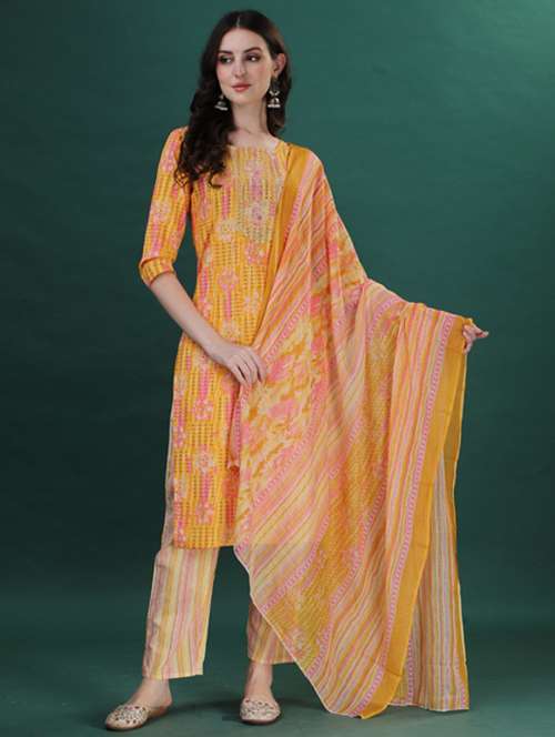 women yellow kurta dupatta set - 21309188 - Standard Image - 0