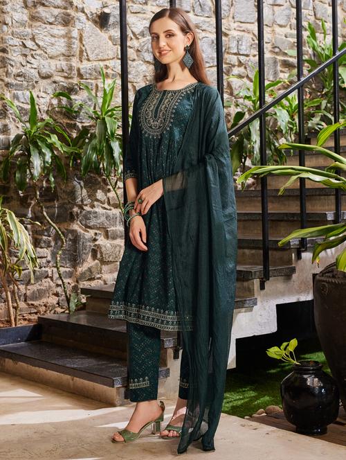 green rayon kurta dupatta set - 21309217 - Standard Image - 0