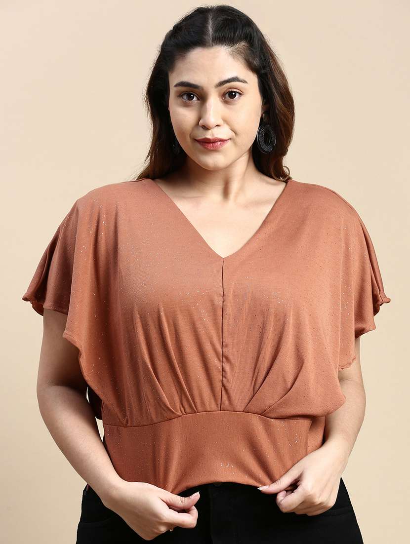 women brown crepe plus top