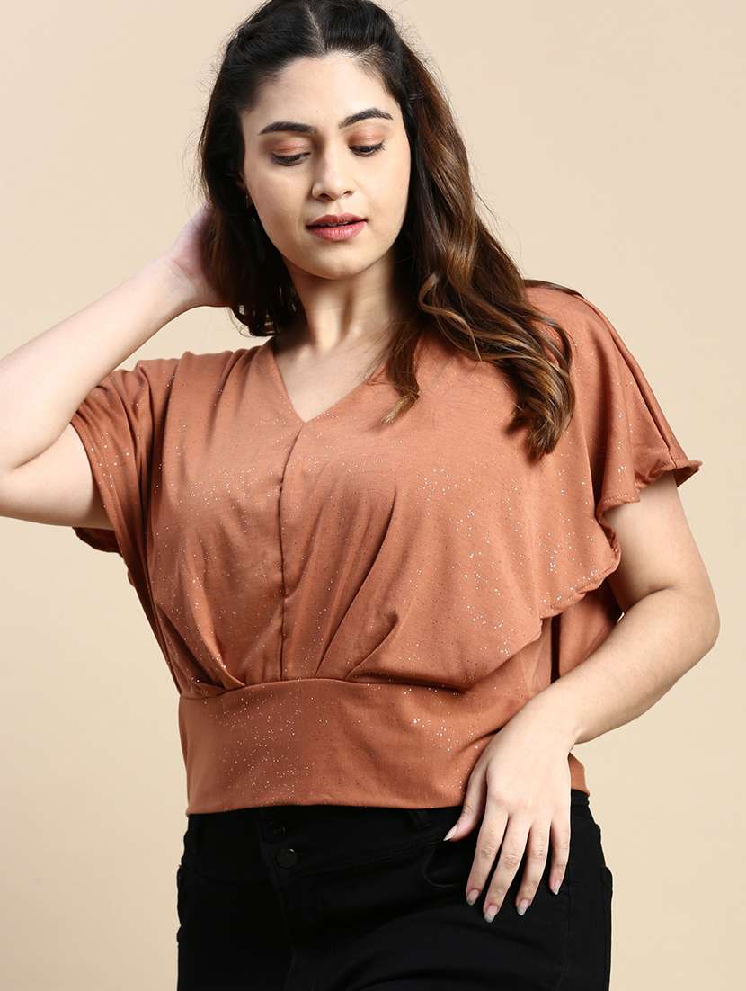 women brown crepe plus top - 21309331 -  Standard Image - 3