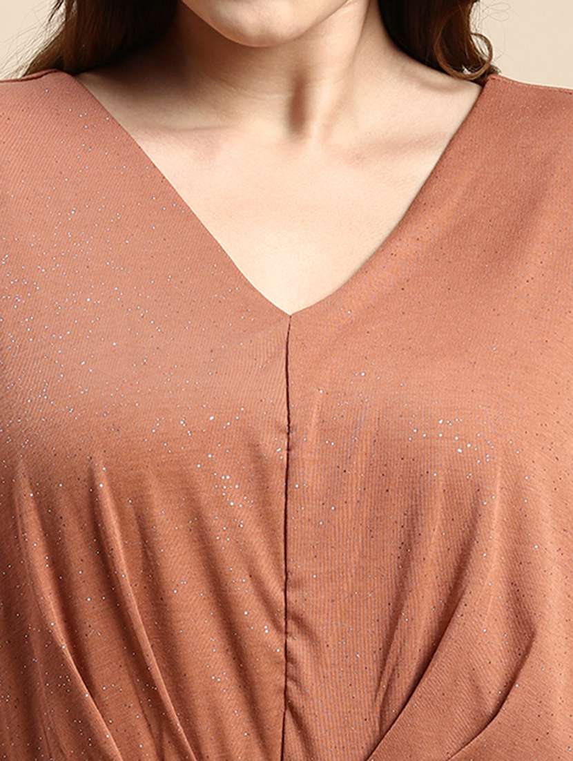 women brown crepe plus top - 21309331 -  Standard Image - 5