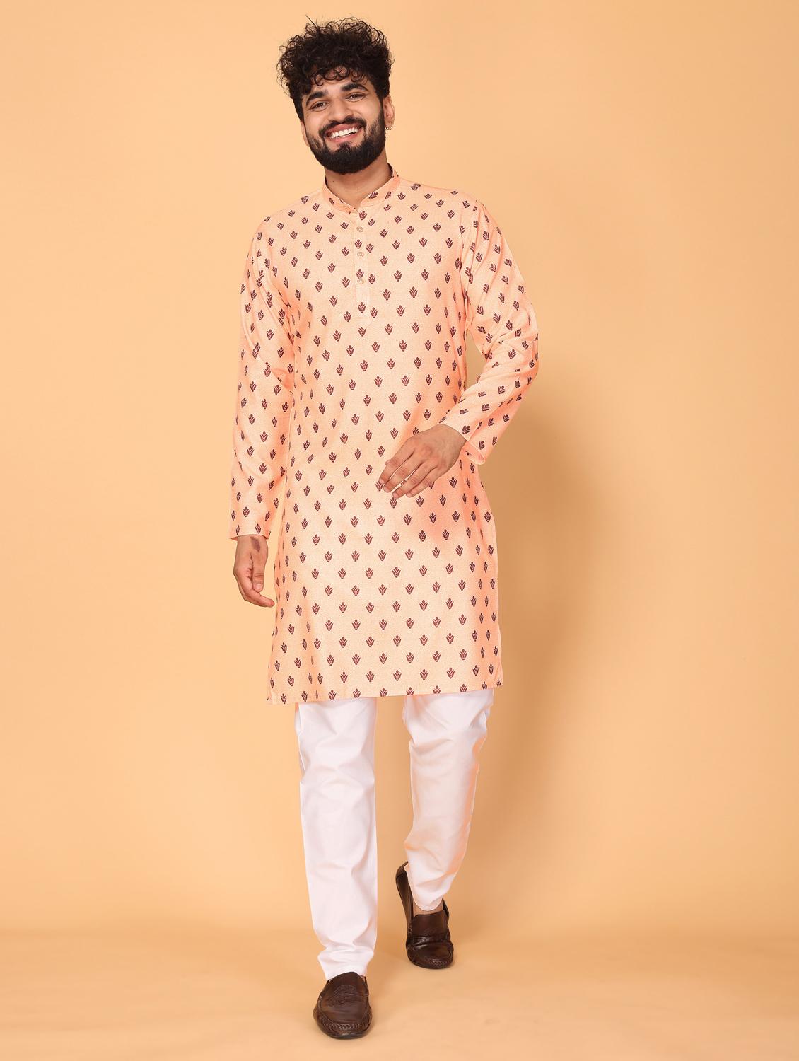 men orange printed long kurta - 21311159 - Zoom Image - 0