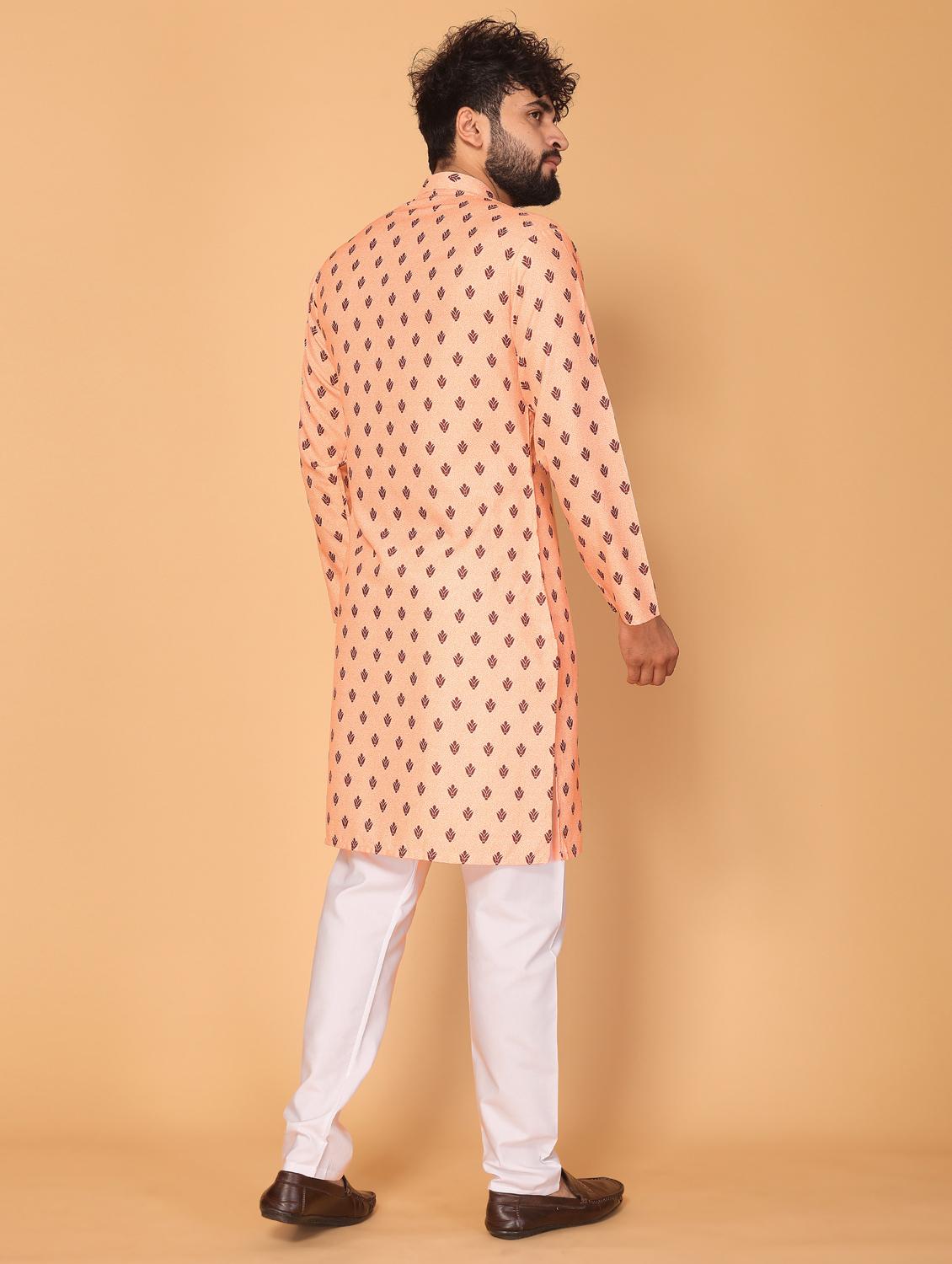 men orange printed long kurta - 21311159 - Standard Image - 3