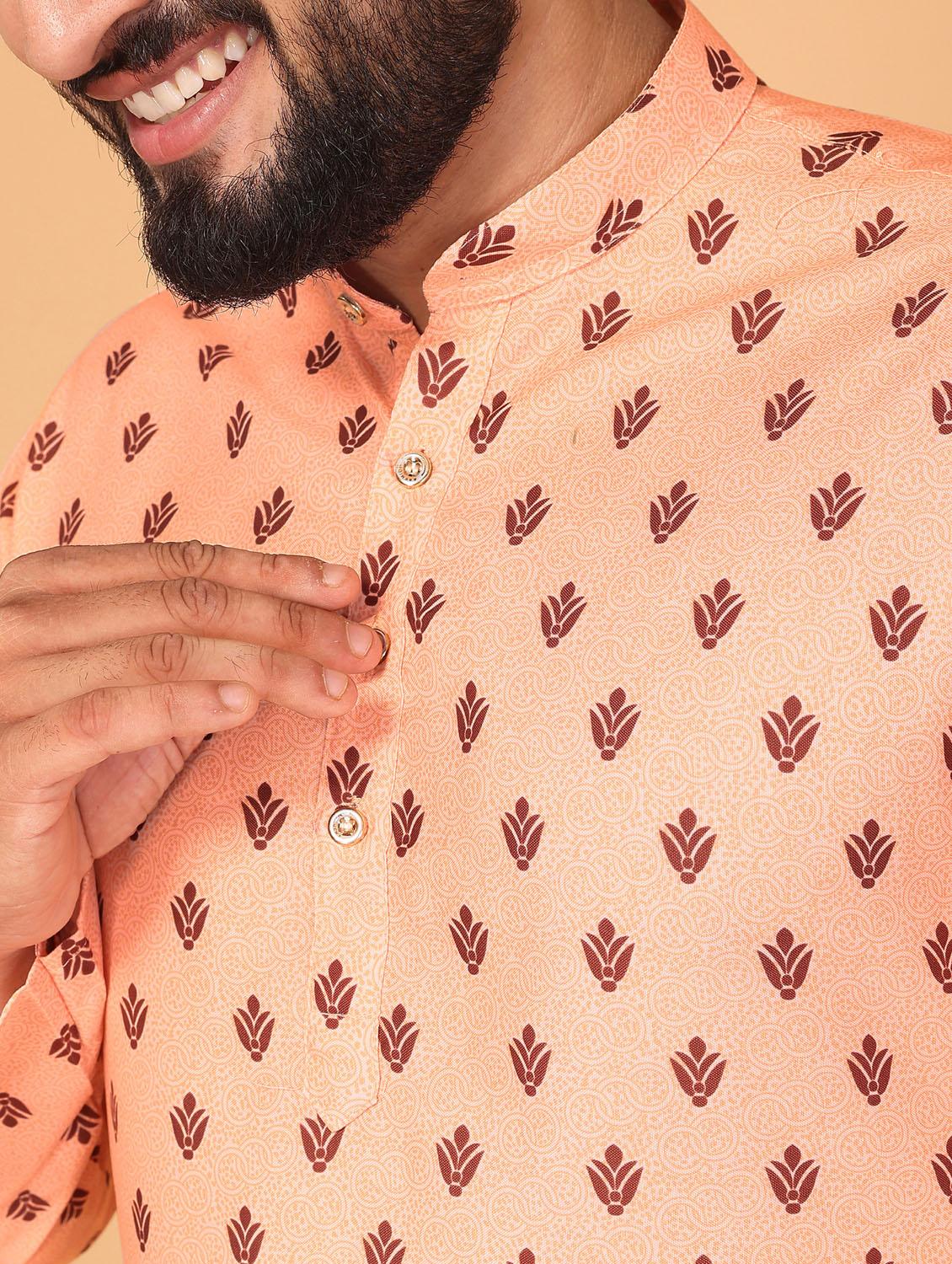 men orange printed long kurta - 21311159 - Standard Image - 5