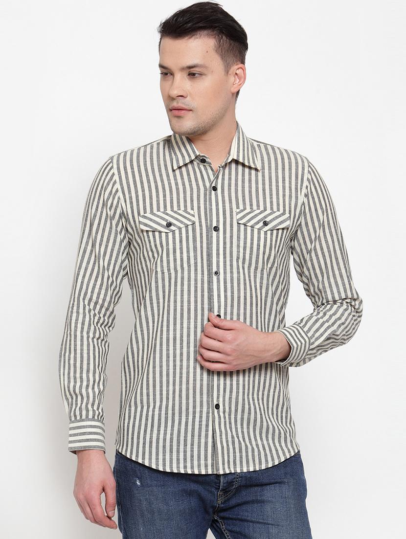 men striped collared long sleeves casual shirt