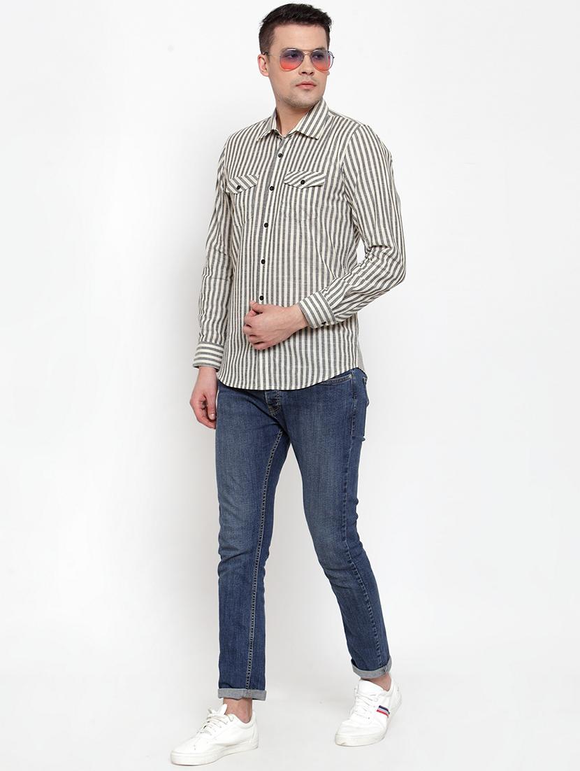 men striped collared long sleeves casual shirt - 21311208 - Standard Image - 3