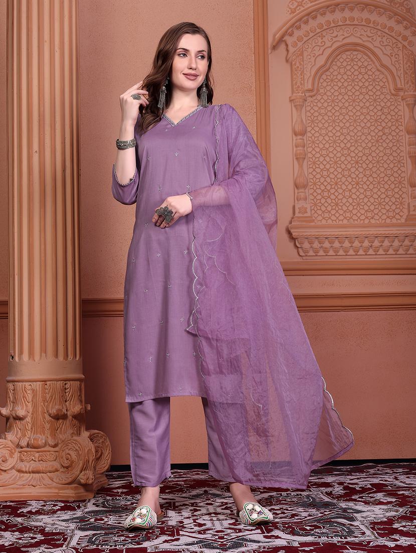 women three quarter sleeve kurta pant with dupatta set - 21311635 - Zoom Image - 0