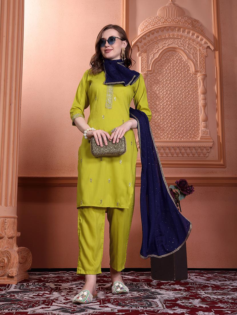 women lime round neck suit set - 21311639 - Standard Image - 3