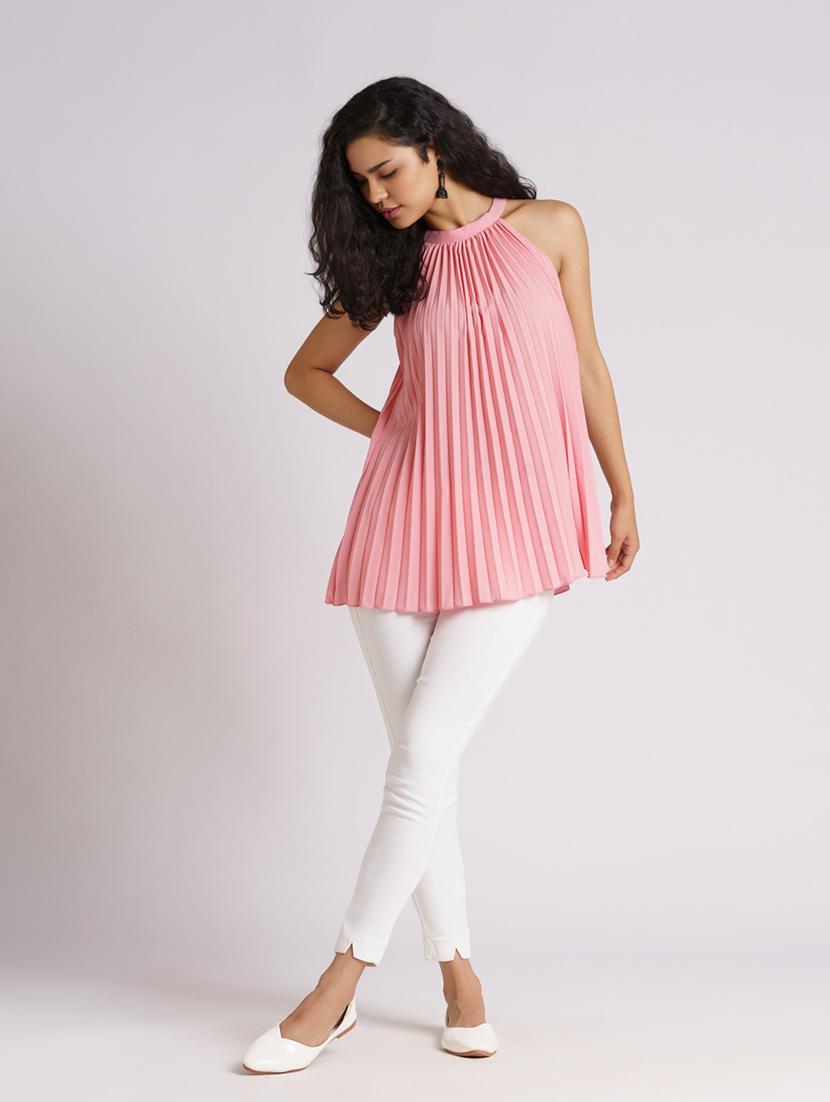 women pink crepe a-line top - 21311882 - Standard Image - 5