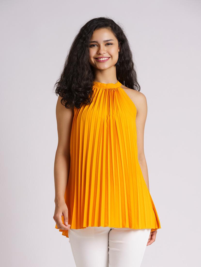 women yellow crepe a-line top - 21311883 - Zoom Image - 0