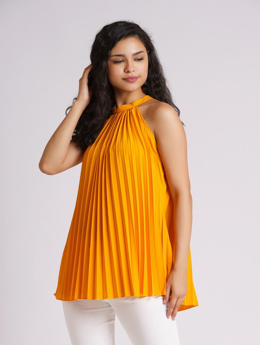 women yellow crepe a-line top - 21311883 - Standard Image - 3