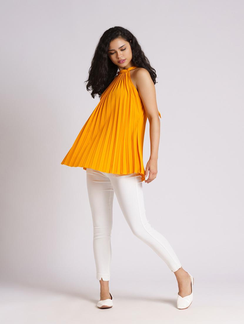 women yellow crepe a-line top - 21311883 - Standard Image - 5