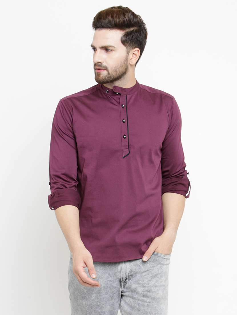 burgundy solid short kurta