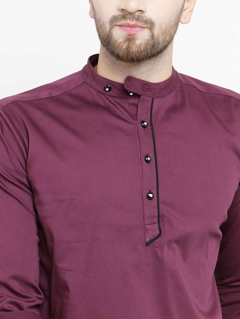 burgundy solid short kurta - 21311889 -  Standard Image - 3