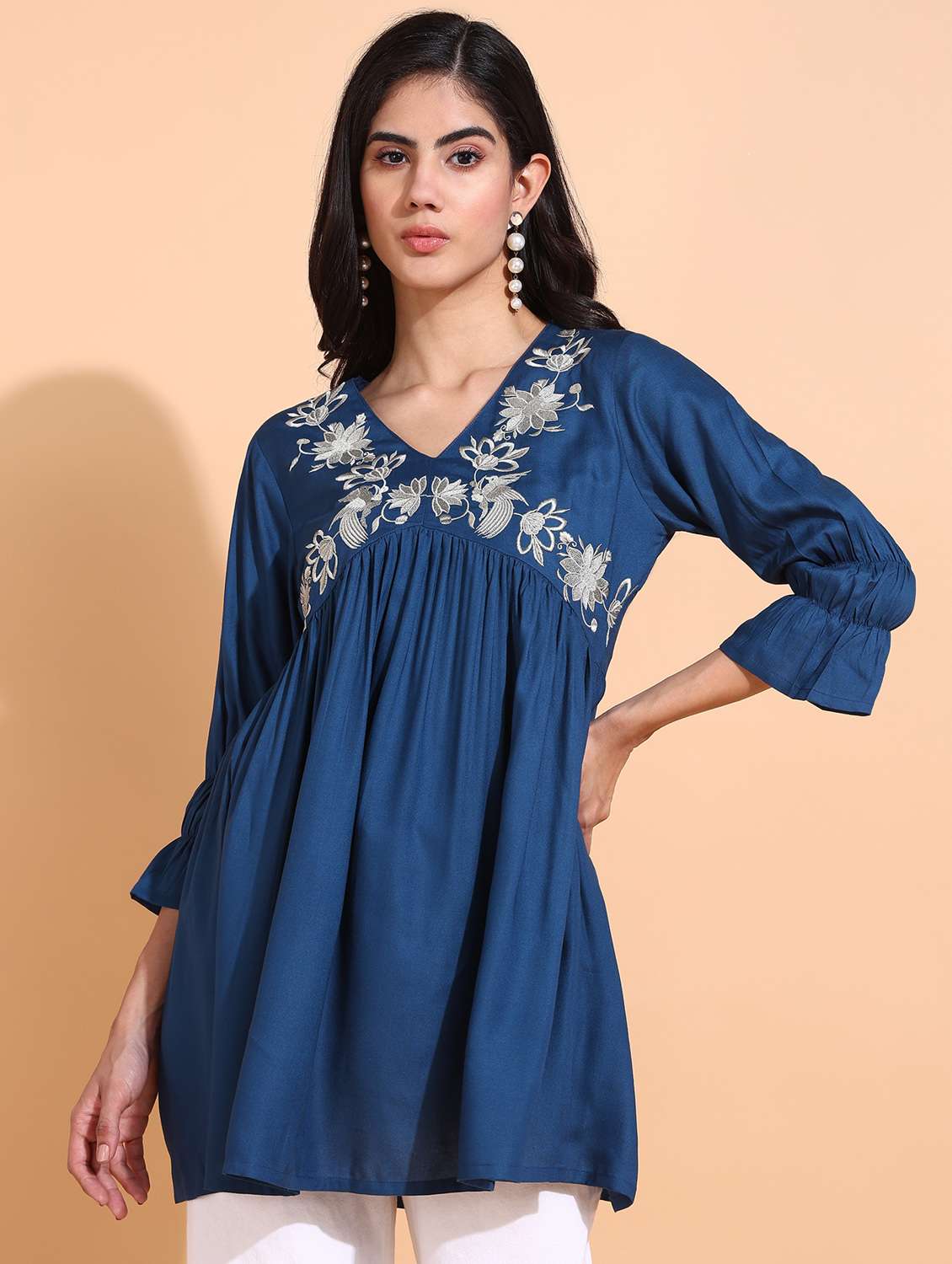 women blue rayon regular top