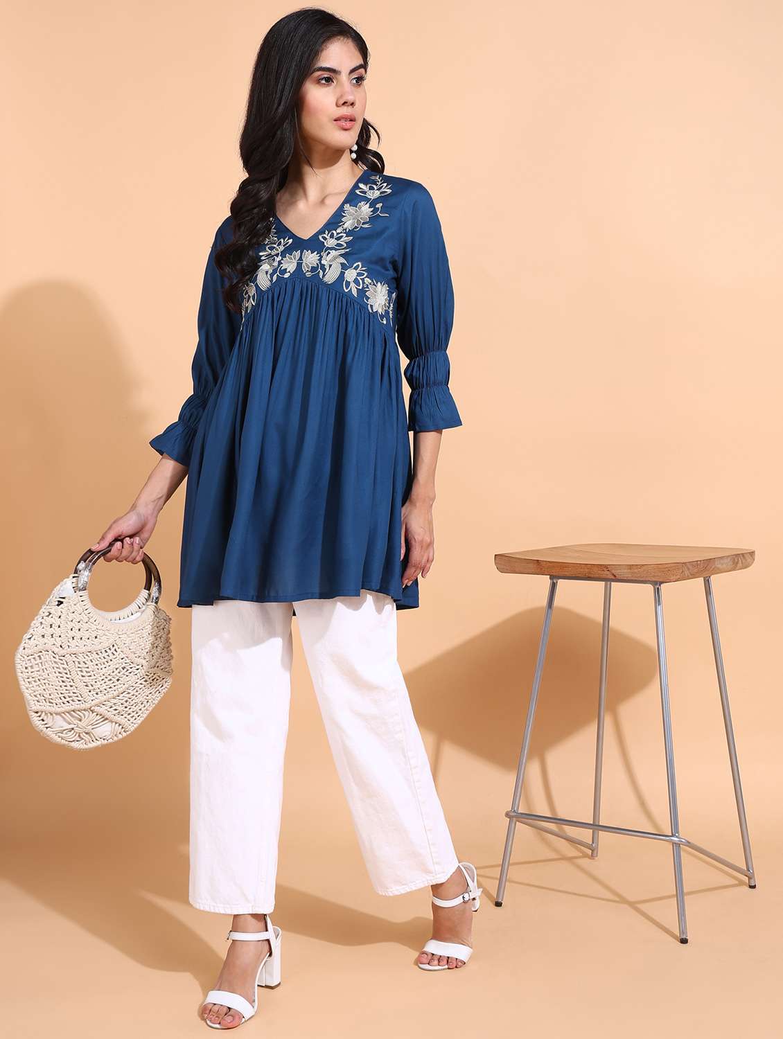 women blue rayon regular top - 21311950 -  Standard Image - 3